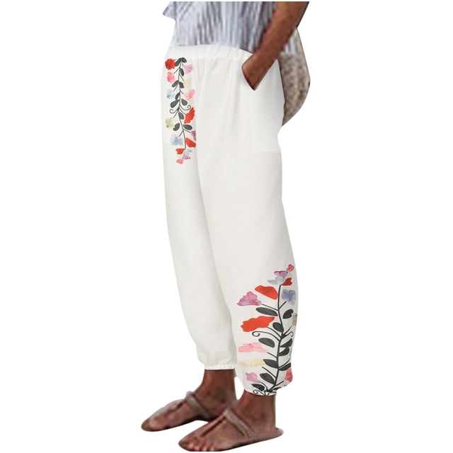 Pantalones de verano para mujer, informales, cómodos, con bolsillos sueltos, de color sólido Pompotops ulkah939193