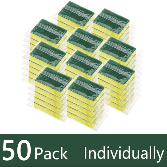 Armscye 50 Packs Dish Sponges Bulk, Individually Scrub Sponges, Uncompressed Wrapped Sponges, Non Scratch Dishes Scouring Pad for Kitchen Household Cleaning Dishes