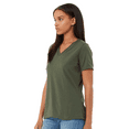 thumbnail image 3 of BELLA+CANVAS Women's Jersey T-Shirt, Short Sleeve V-Neck Relaxed Fit Cotton Tee, Military Green, Size S, 3 of 5