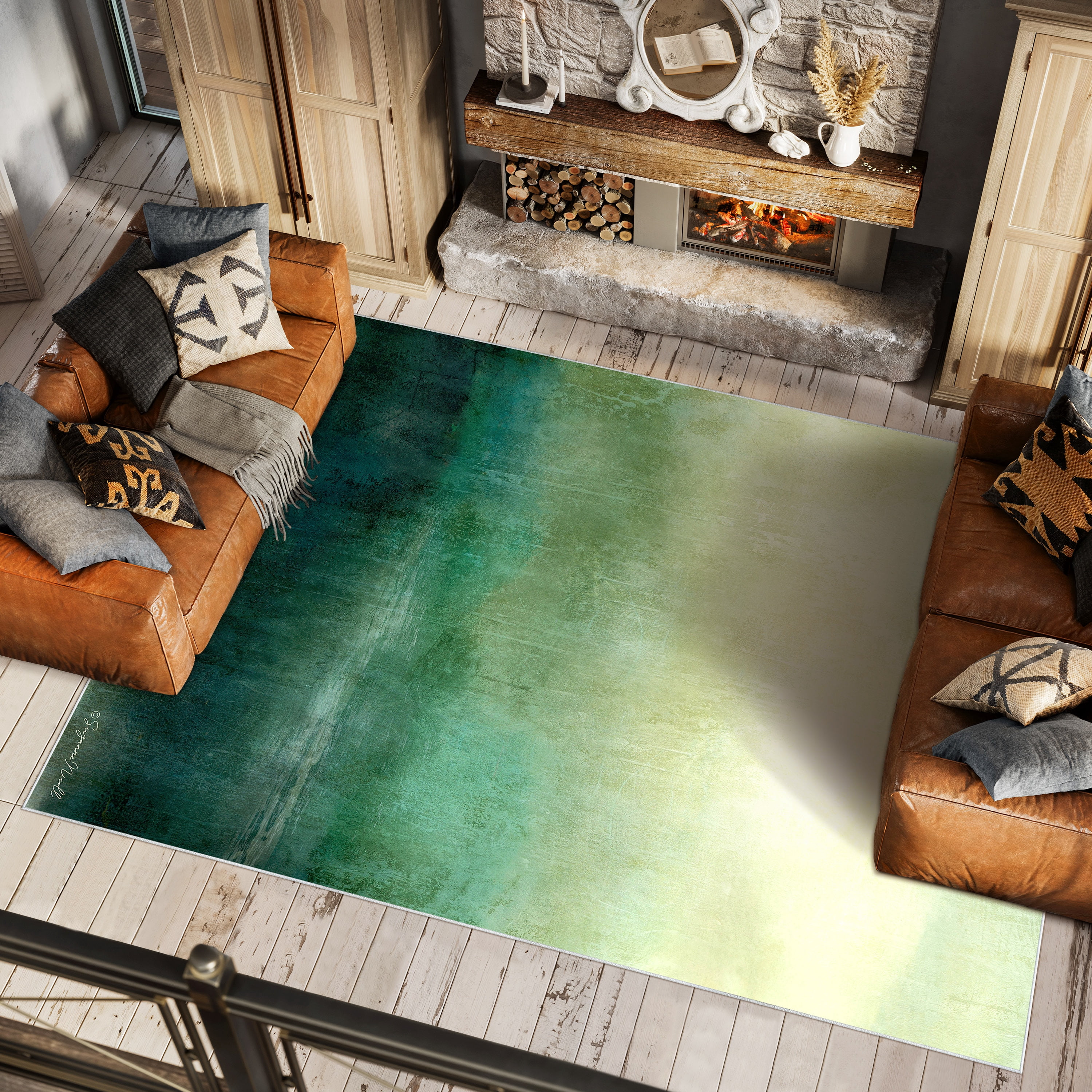 Hidden Path I Washable Green Art Area Rug size 8'x10', Power-loomed, Heavenly Softness with Non-Slipping Backing