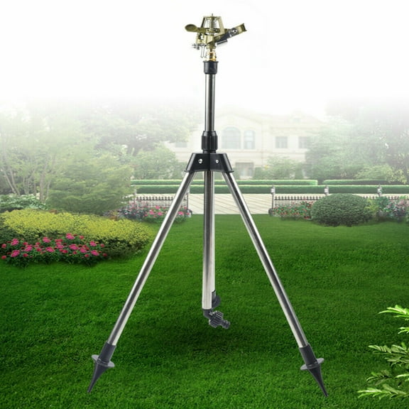 Impact Sprinkler Head on Tripod Base, Heavy Duty Tripod Impact Sprinkler for Large Garden, Lawn and Yard, Agriculture Irrigation Equipment Adjustable Spray Distan, 360 Degree Coverage