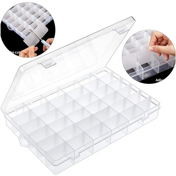 36 Grids Clear Plastic Organizer Box with Adjustable Compartment Dividers Rock Collection Box for Bead, Nails, Jewelry, Art, DIY Crafts, Fishing Tackle, Small Items Organizers and Storage