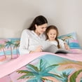 thumbnail image 4 of jejeloiu Watercolor Palm Beach Full Size Comforter Sets For Girls,Pastel Coastal Art Bedding Comforter Set,Pink Blue,Pink Reversible,3-Piece,1 Comforter and 2 Pillowcases, 4 of 7