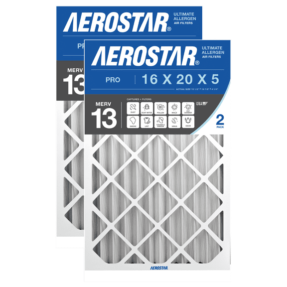 Aerostar 15.5x19.88x4.25 MERV 13 Pleated Air Filter, 2 Pack, Furnaces Filter, HVAC Filter