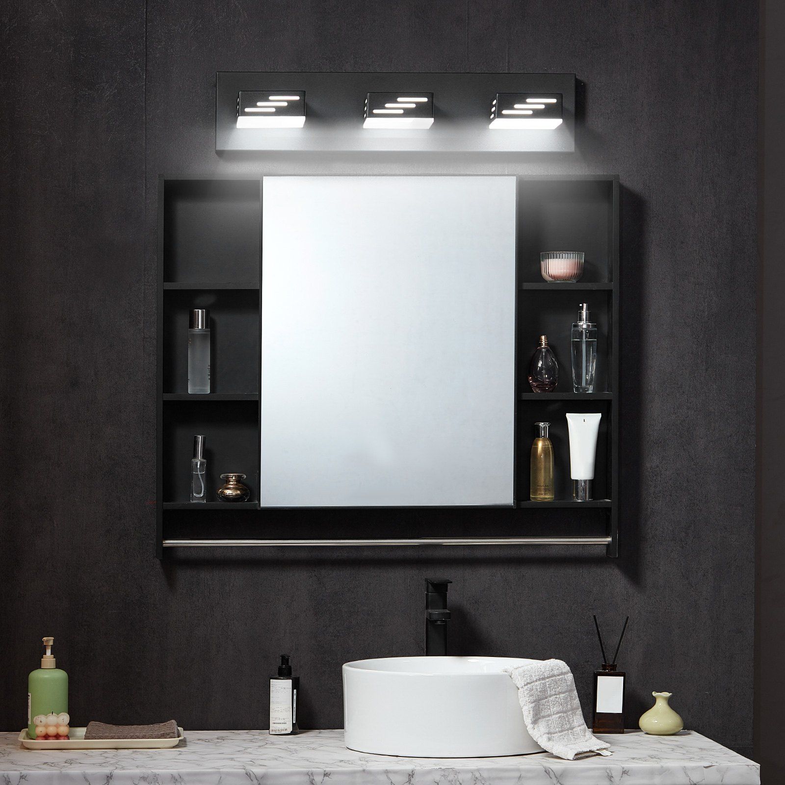 3-Light LED Modern Bathroom Vanity Light Fixtures 19.69-Inch Wall Mount, 24W High Brightness 360° Rotatable, IP44 Waterproof and Dustproof, Energy-Efficient LED for Makeup, Bathroom, Bedroom, Kitchen