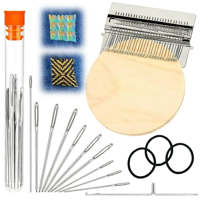 【New Arrivals】Knit Patch Kit Patch Maker Knitpatch Patchmaker 2.0 Kit Weave Darning Knitting Machine 14 Hook Wooden Yarn Knitting Tool for Mending Jeans Socks Clothes, Knit Patch Loom Kit, B