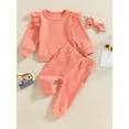 thumbnail image 2 of Bagilaanoe Toddler Baby Girl Long Pants Set Long Sleeve Sweatshirt Pullover Tops + Sweatpants + Headband 6M 12M 18M 24M 3T Kids Casual Sweatsuits, 2 of 8