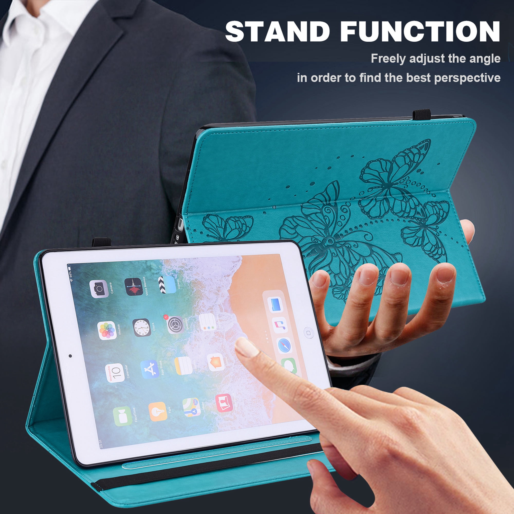 Allytech iPad 10th Gen Case, iPad 10.9" 2022 Case, PU Leather Butterfly Embossed Shockproof Auto Sleep Wake Pencil Holder Kickstand Elastic Band Protective Case Cover for Apple iPad 10th Gen 10.9"