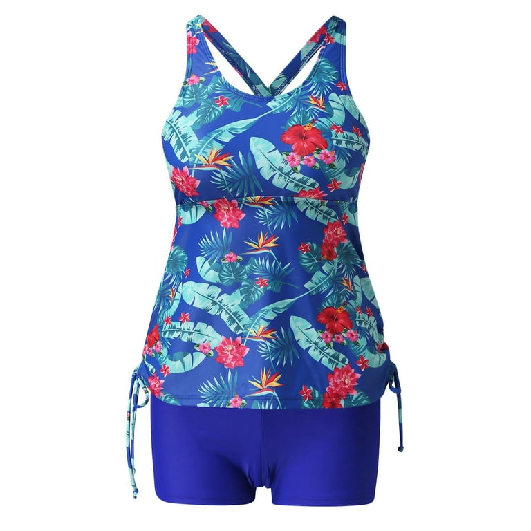 JDEFEG Bathing Suit Set for Boys Women Swimsuits Printed 3 Piece Bathing  Suits Swim Tank Top with Boy Shorts Swimwear Swimming Suit Tops for Women