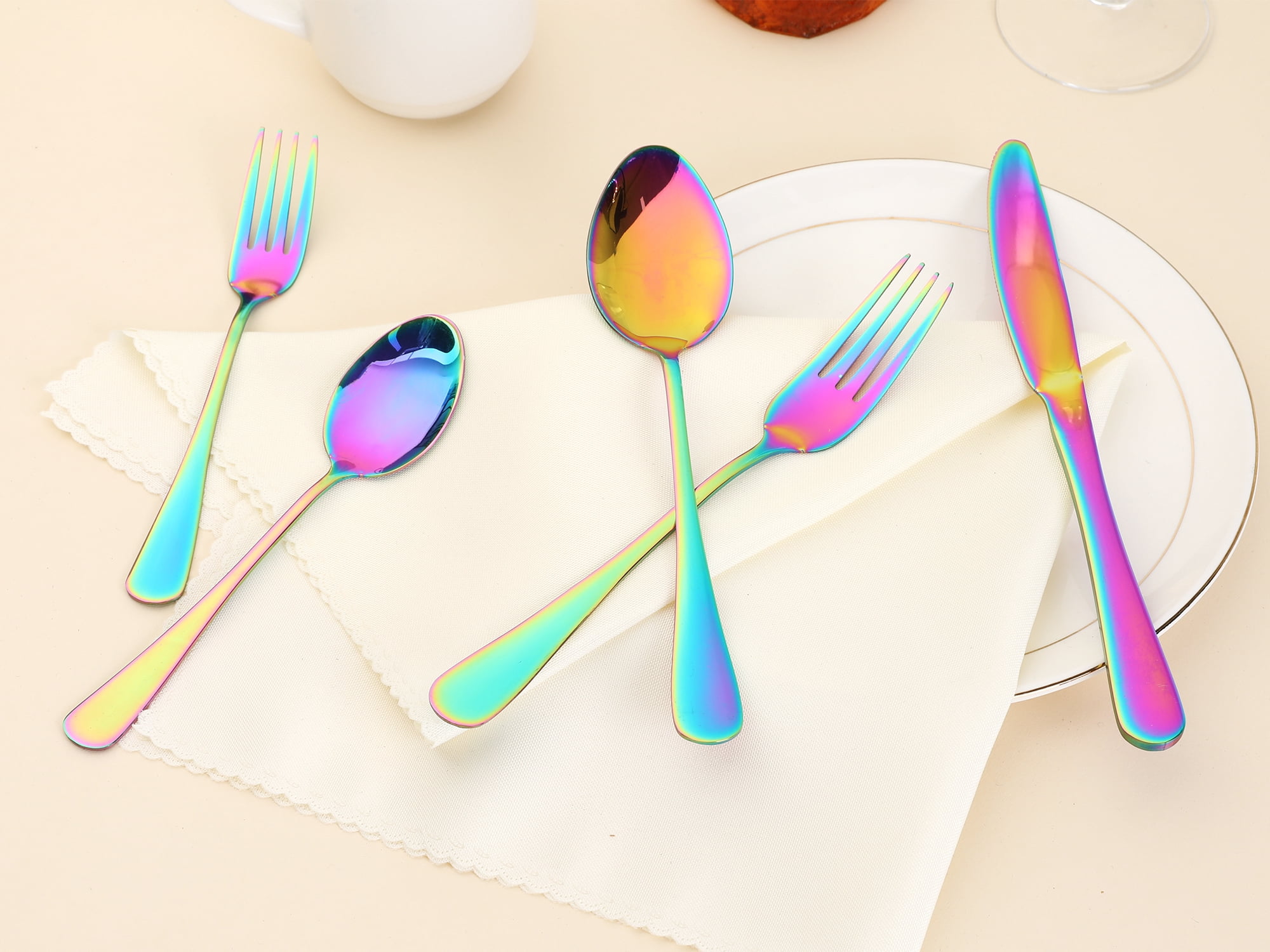 Unique Bargains Stainless Steel Flatware Set Mirror Polished Colorful 30 Pcs