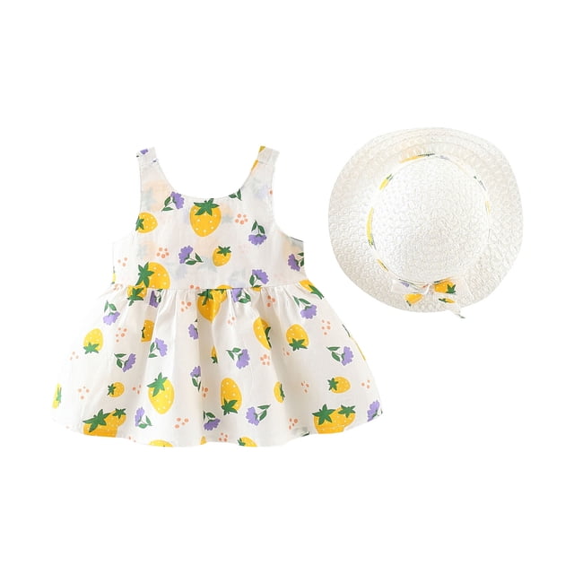 Ashirexll Robe Fille Sans Manches à Col Rond Couleur Unie Robe en Mélange de Coton Longueur Genou Jaune 2 Ans
