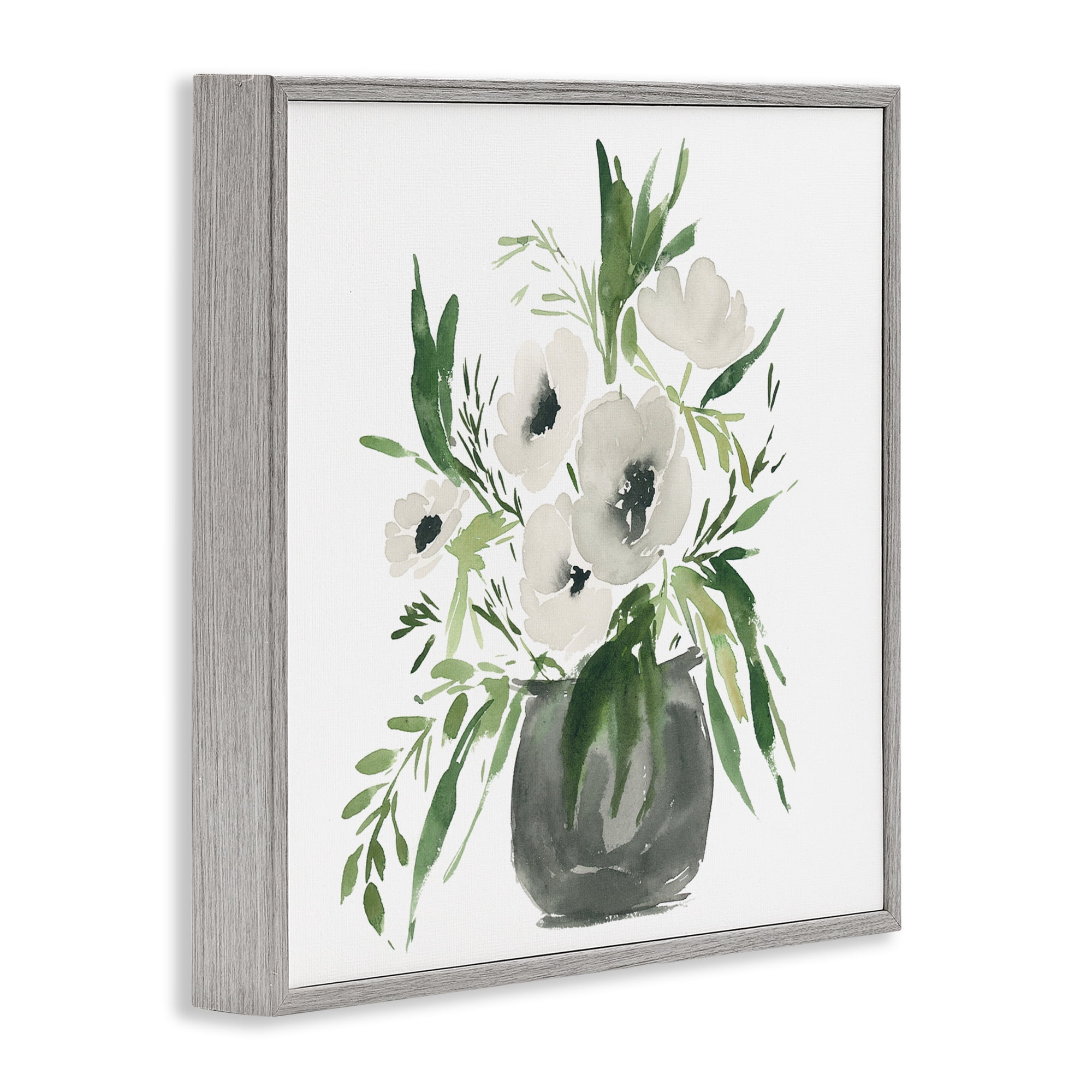 Stupell Industries Rounded White Anemones Gray Framed Giclee Art, design by Lucille Price