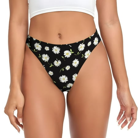 Thongs for Women - Daisies Flowers Green Leaves No Show Seamless Womens Thongs Underwear  Stretch G String Thongs for Women  Ladies Breathable Kawaii Thong Bikini Panties Briefs