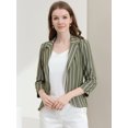 thumbnail image 2 of Blazer De Solapa Con Muescas Y Mangas 3/4 A Rayas Para Mujer ejercito verde M, 2 of 6