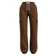 thumbnail image 4 of BRELIL Women Plus Size Cargo Pants Drawstring Loose Long Pants Solid Casual Streetwear Activewear Lounge Travel Outfits, Brown XL, 4 of 7