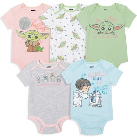 Star Wars The Child Newborn Baby Girls 5 Pack Bodysuits Newborn to Infant