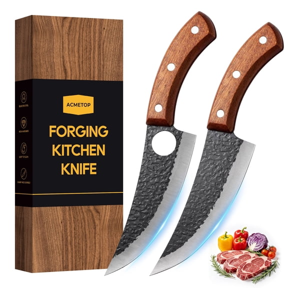 ACMETOP Chef Knife, Japanese Kitchen Knife for Meat Cutting, Hand Forged Viking Knife for Camping, Outdoor, BBQ, Gift for Men and Women