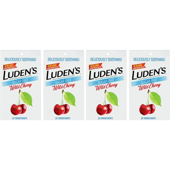 Sugar  Wild Cherry Throat Drops, Sore Throat Relief, 25 Count (4 Pack)