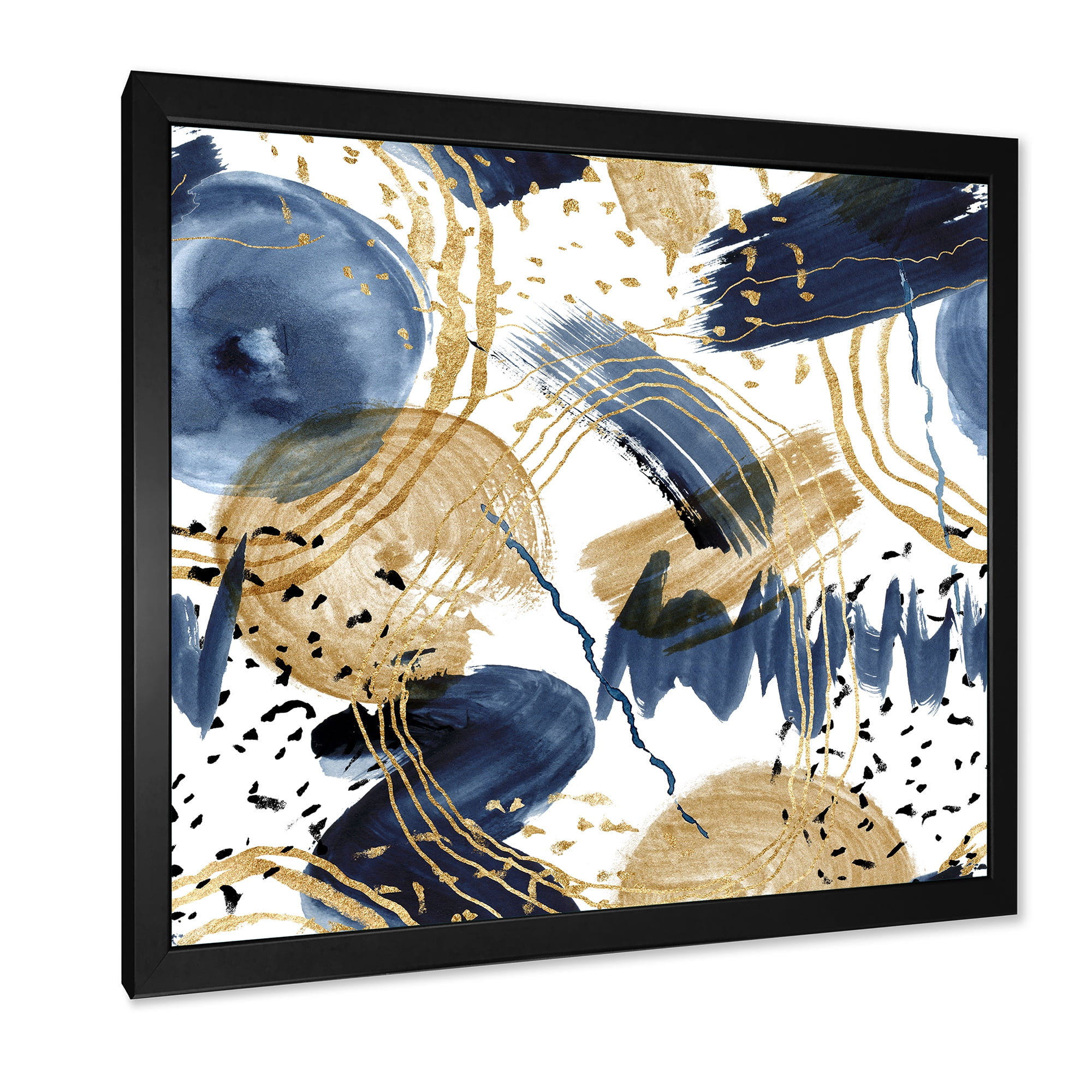 Designart 'Dark Blue & Golden Textures With Abstract Pattern' Modern Framed Art Print