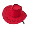 thumbnail image 2 of WEIGFI Kid Boys Girls Cowboy Hat Sun Cap Wide Brim Cap With Adjustable Chin Strap Solid Color Stage Performance Dress Up Casual Outdoor Summer Cute Beach Caps,Red,10-17 Years, 2 of 6