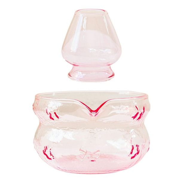 Tazón japonés para té matcha de 550 ml con vertedor, resistente al calor, transparente, con batidor para matcha. rosa