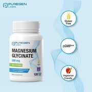 Puregen Labs High Potency Magnesium Glycinate Chelated for Superior Absorption - 120 Veggie Caps - 3 Pack