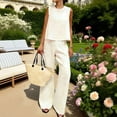 thumbnail image 2 of Comfy Sets for Women Clothing Crew Neck Tank Top and Wide Leg Pants Summer Loungewear 2 Piece Travel Outfits, 2 of 8