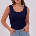 thumbnail image 5 of UPPADA Womens Tank Tops 2025 Sleeveless Round Neck Ruched Spring Summer Basic Shirts Trendy Cute Outfits Women Sleeveless Tank Top,Tank Top for Women Casual Cropped Tanks Dark Blue,XXL, 5 of 8