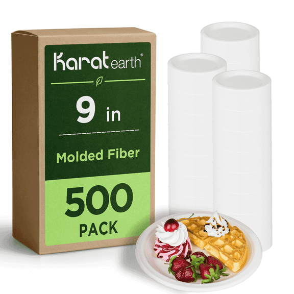 Karat Earth 9'' Paper Round Plates, Molded Fiber, White - 500 pcs