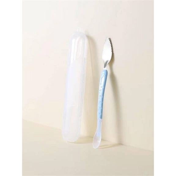 Double Head Babys Silicones Food Spoon, Babys Fruit Scraping Mud Spoon, Scraper Fruit Puree Stainless Steel Soft Spoon