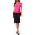thumbnail image 2 of INSPIRE CHIC Women's Lace Floral Crochet Round Neck Sleeveless Peplum Blouse Top S Hot Pink, 2 of 6