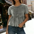 thumbnail image 2 of Meichang Velvet Peplum Tops for Women Short Sleeve Loose Fit Pleated Front Babydoll Blouses Dressy Casual Soft Velour Shirt, 2 of 9