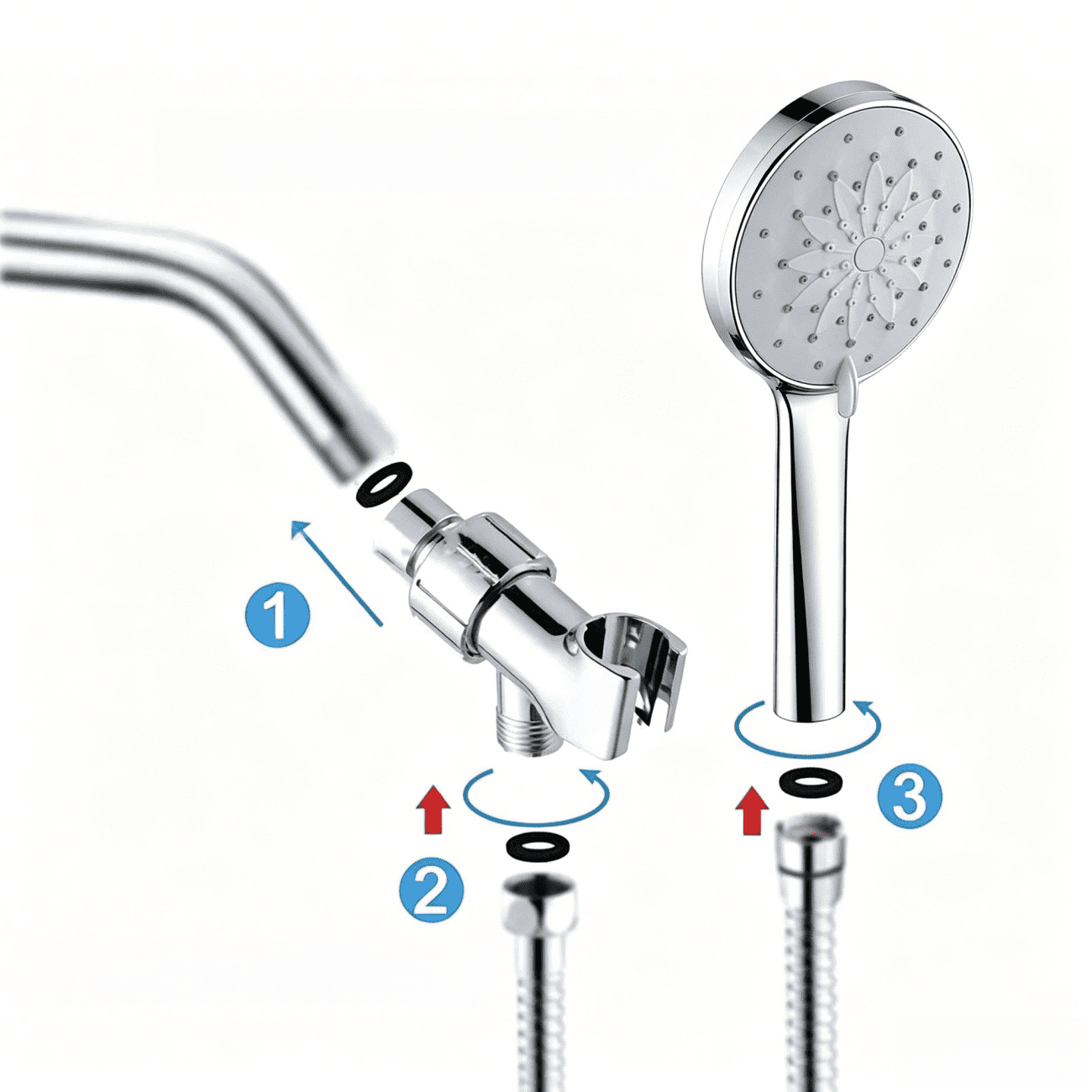 6 Spray Modes Handheld Shower Head, ABS Chrome Finish with 59 Inch Stainless Steel Hose & 360° Adjustable Bracket, G1/2 Universal Connector