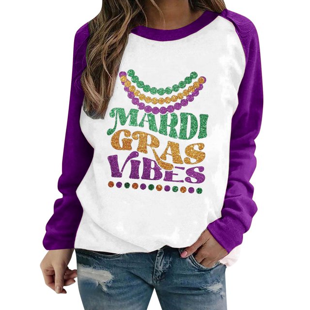 Gibobby Sudaderas para mujer Sudadera con estampado de de para mujer, Top de manga larga raglán con estampado de primavera y otoño, sudadera informal morada con cuello redondo(Verde, M)