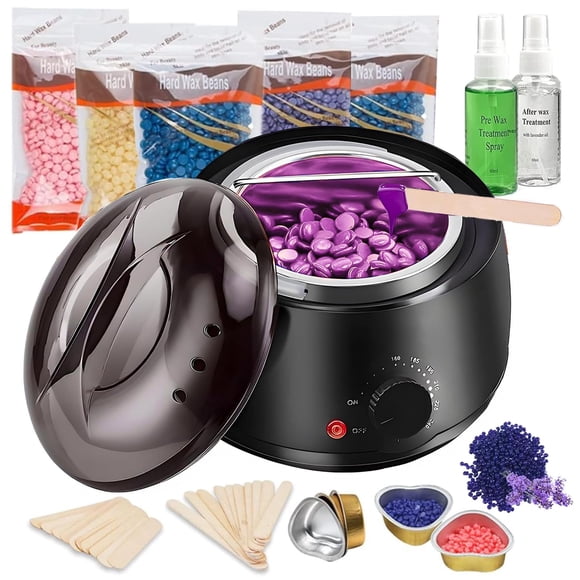 Calentador de Cera, Depilatoria Caliente Eléctrico, Calentador y Fundidora para depilar, Derretidor Maquina con 20 Espátulas, Waxing Kit con 2 Frascos de Spray Tratante y 5*100g