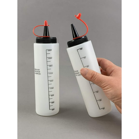 CalCastle 8oz 2-pack Plastic Squeeze Bottle with Red Tip Caps Soft Applicator Squirt Bottle for Paint, Dye, Craft, Art, all purpose