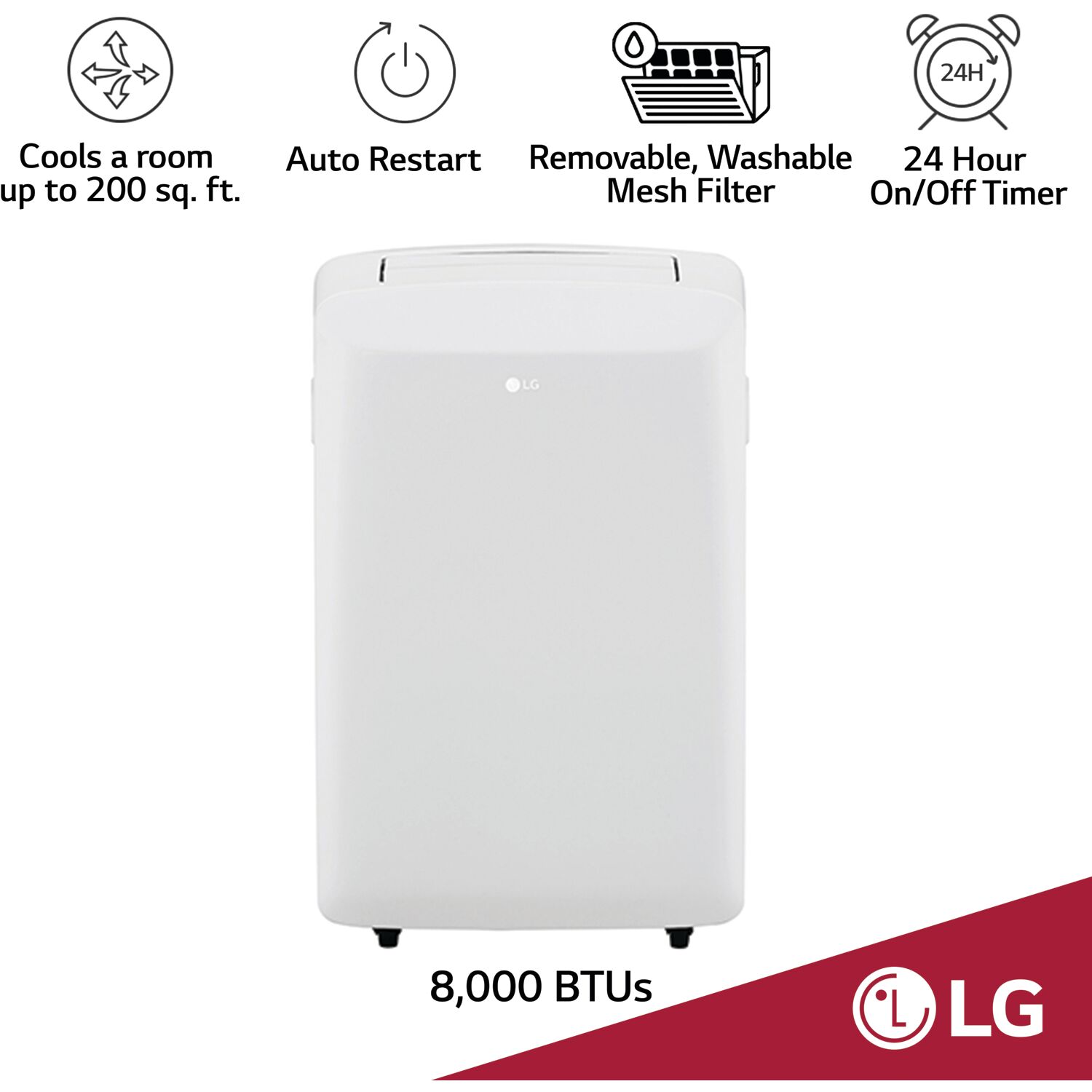 LG 115V Portable Air Conditioner with Remote Control in White for Rooms up to 200 Sq. Ft. - image 4 of 7