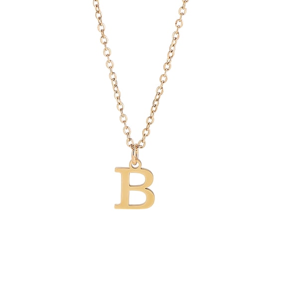 1set 304 Stainless Steel Letter Necklaces Lead Free & Nickel Free & Cadmium Free Letter B 17.52 inch(44.5cm)~17.72 inch(45cm) Letter: 12.5x9.5mm