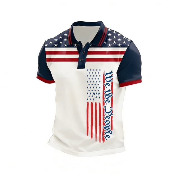 IYYVV Golf Shirts For Mens 4Th Of July polo shirt Short Sleeve Anniversary Casual Patriotic Tees Blue 2XL
