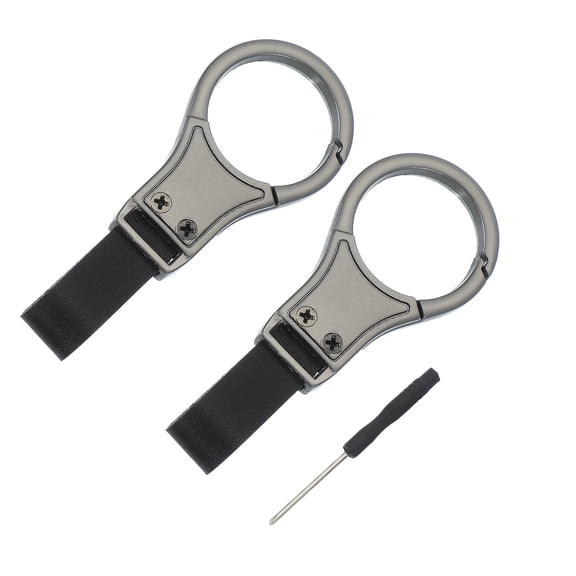 Car Key Chain, Detachable Round Clip Leather Keychain with Leather Strap Dark Gray 2 Pcs