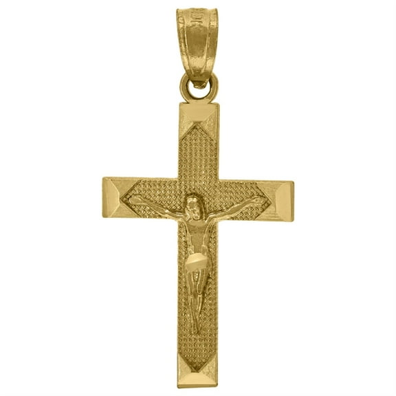Auriga 10k Yellow Gold Textured Crucifix Cross Religious Charm Pendant for Men