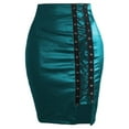 thumbnail image 4 of Leather Pencil Skirt for Women High Waisted Lace Up Bodycon Side Slit Faux Leather Mini Skirt, 4 of 8