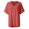 thumbnail image 3 of Loose Oversized Summer Solid Color T Shirts for Women Fashion Workout Plus Size Tops Short Sleeve Beach Vacation Gym Clothes Womens V Neck Causal Fashion Basic Tee Athletic Tops for Women, 3 of 7