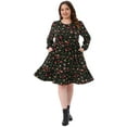 thumbnail image 3 of DARING DIVA Plus Size Long Sleeve Pleated Tiered Floral Dress 1X Black, 3 of 6