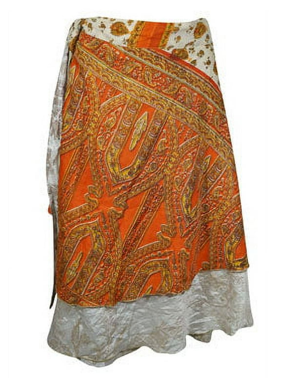 Mogul Womens Wrap Skirt Orange Floral Skirt One size