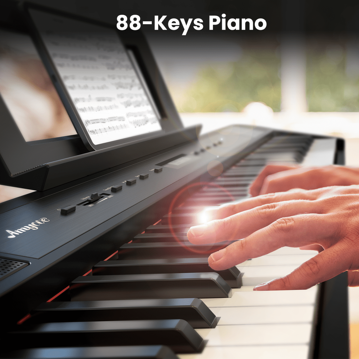 Digital Piano 88 Key Weighted Hammer Keyborad Piano with Sustain Pedal & Built in Speakers for Beginner/Adults(With Wood Stand)