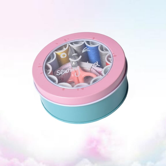 HINTRMENT Household Sewing Kit 1 Set Pink Iron Round For Mothers And Professional Users With Sewing Threads