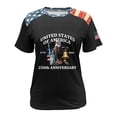 thumbnail image 5 of idosla American 250th Anniversary Rhinestone 3D Printed Design Women's T-Shirt Eagle 1776-2026 America Flag Crew Neck Tee (Black, S), 5 of 6