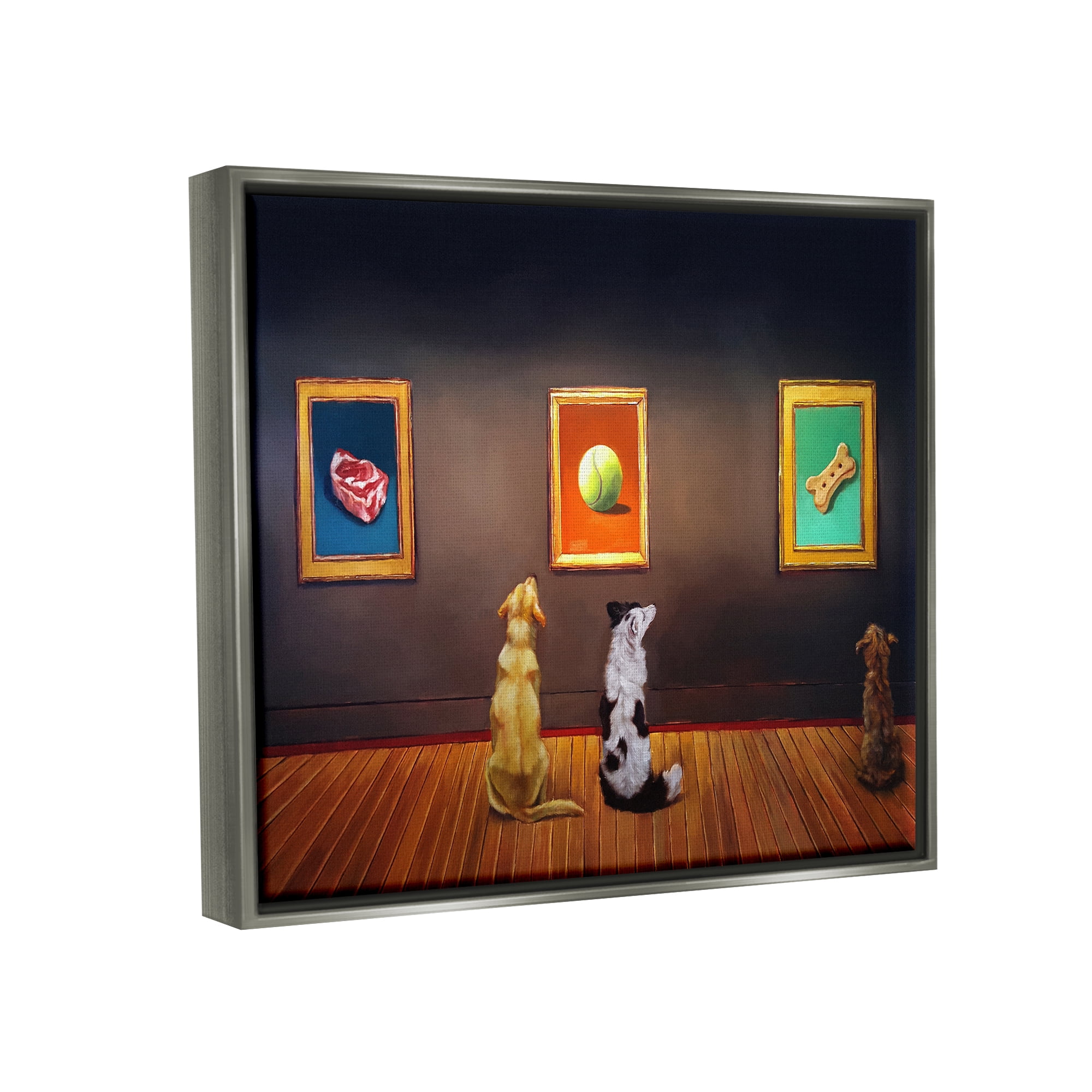 Stupell Funny Dog Museum Gallery Animals Animals & Insects Painting Gray Floater Framed Art Print Wall Art