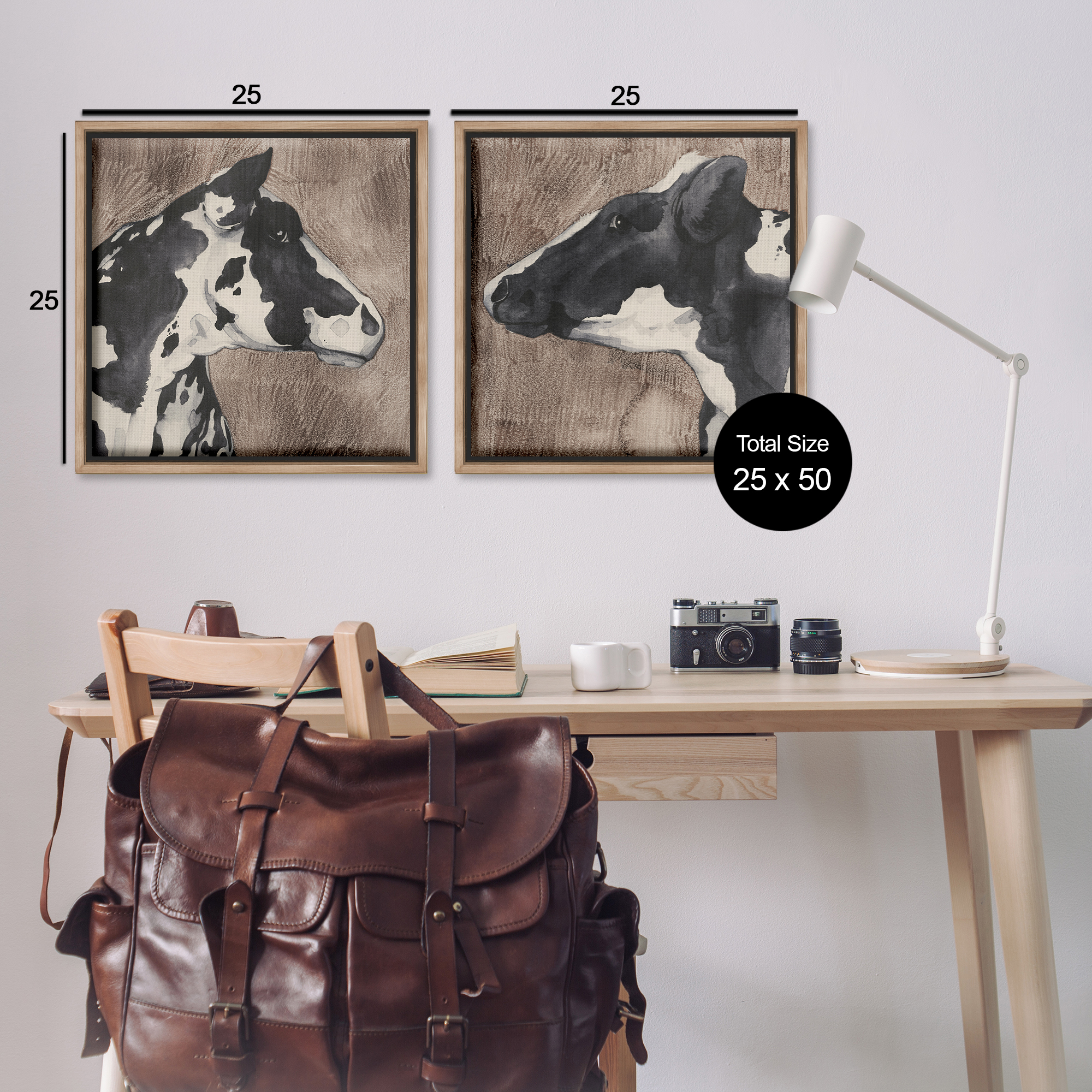 Stupell Industries Holstein Cow Portrait Profile Animals Painting Brown Floater Framed Canvas Art Print Wall Art, 25 x 25, Set of 2
